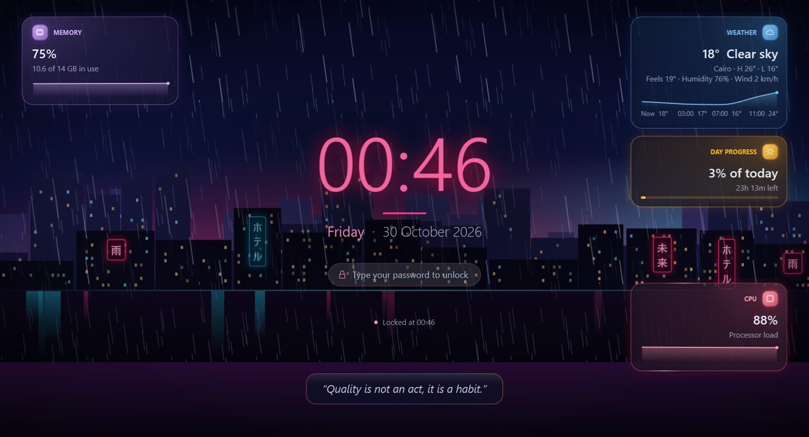 MoLock lock screen, the new Neo Tokyo Rain theme