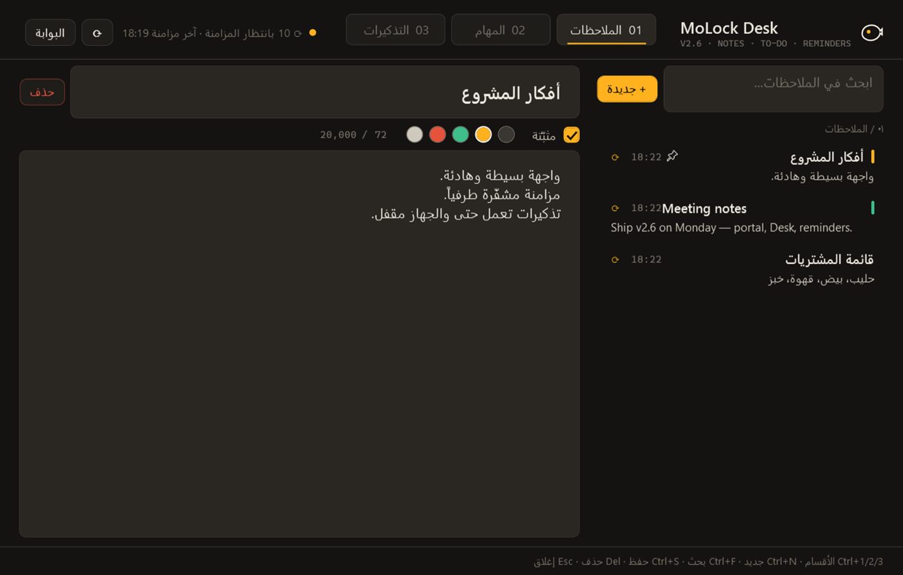 لوحة التذكيرات في MoLock