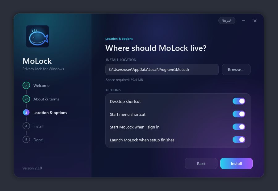 Pick the location & options