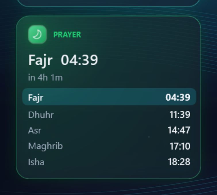 All five prayers, with a countdown